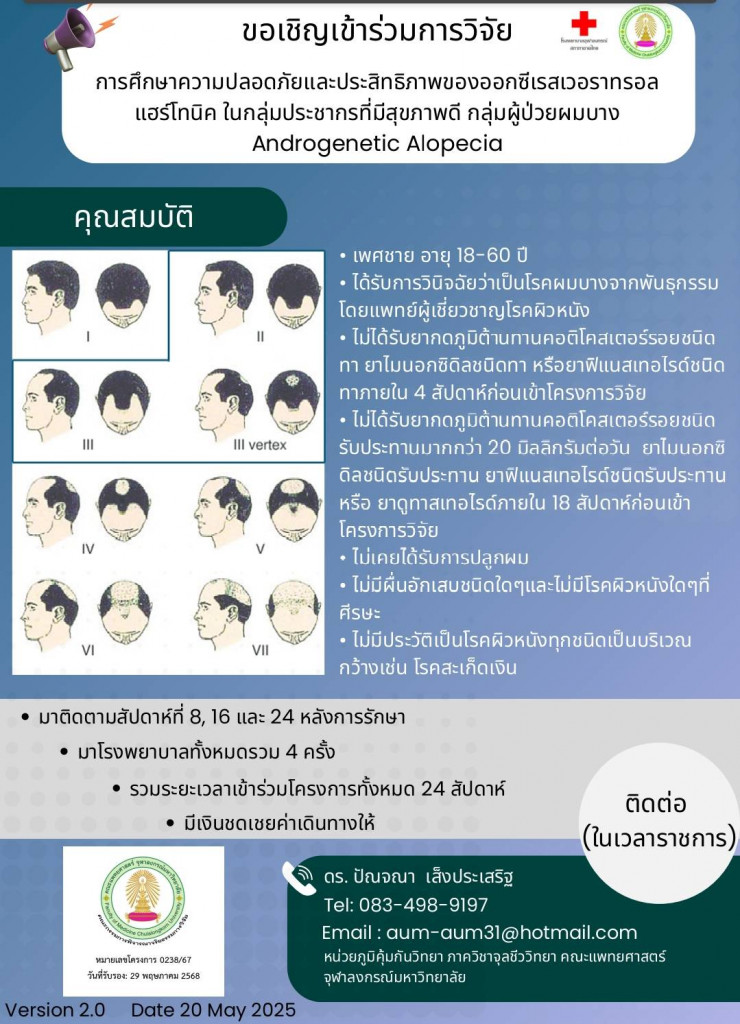 เข้าร่วมวิจัย กลุ่มผู้ป่วยผมบาง