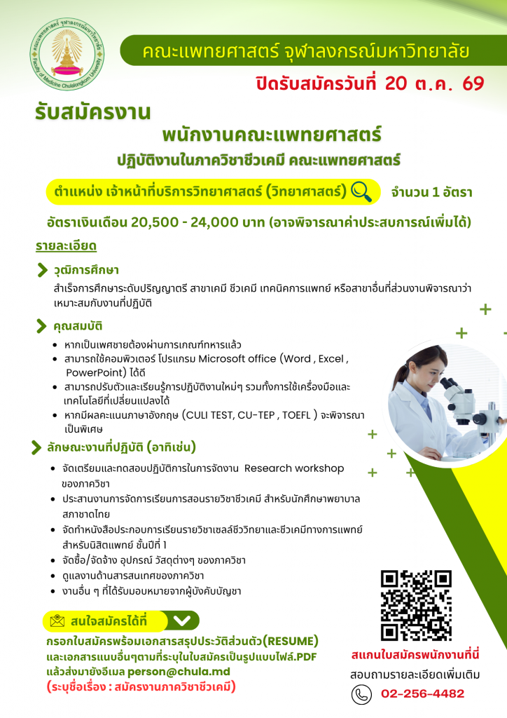 ประกาศรับสมัครงานภาควิชาชีวเคมี - person mdcu_0